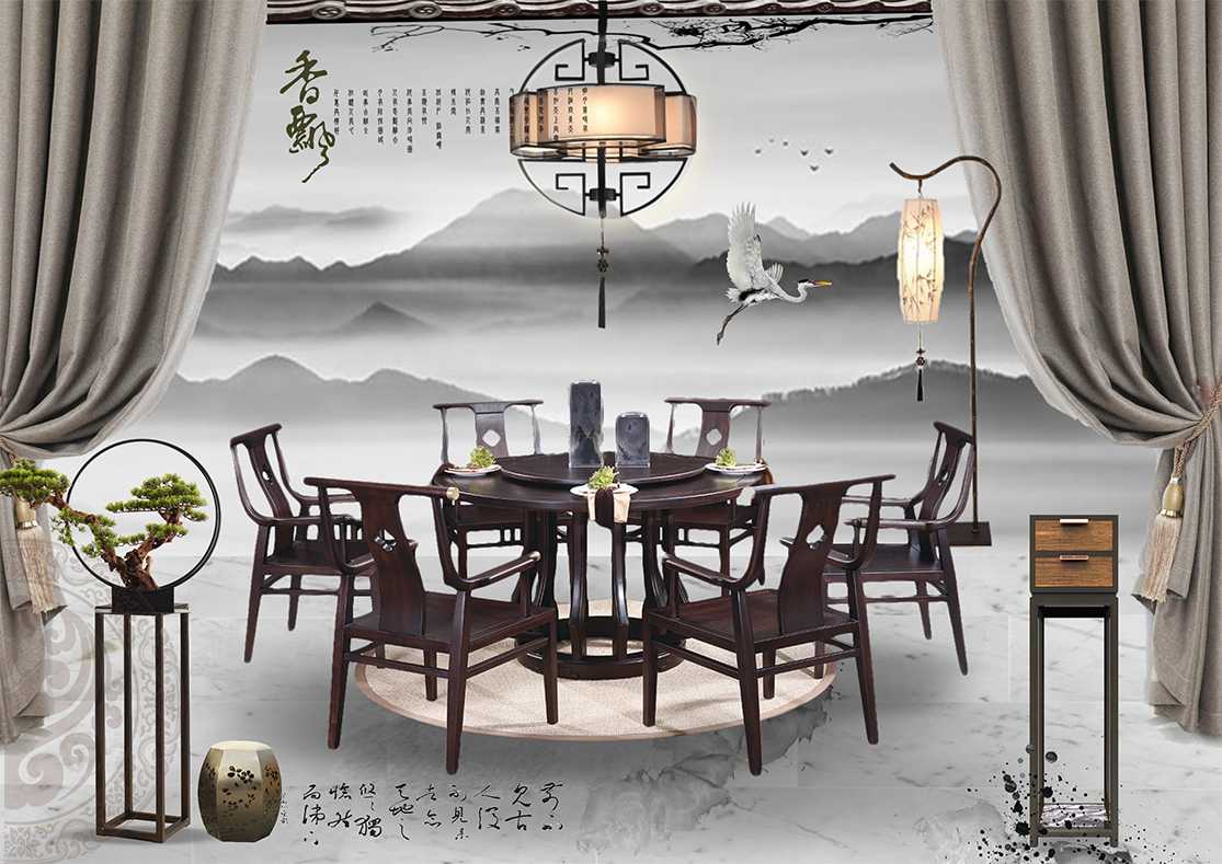餐厅新中式软装设计方案4